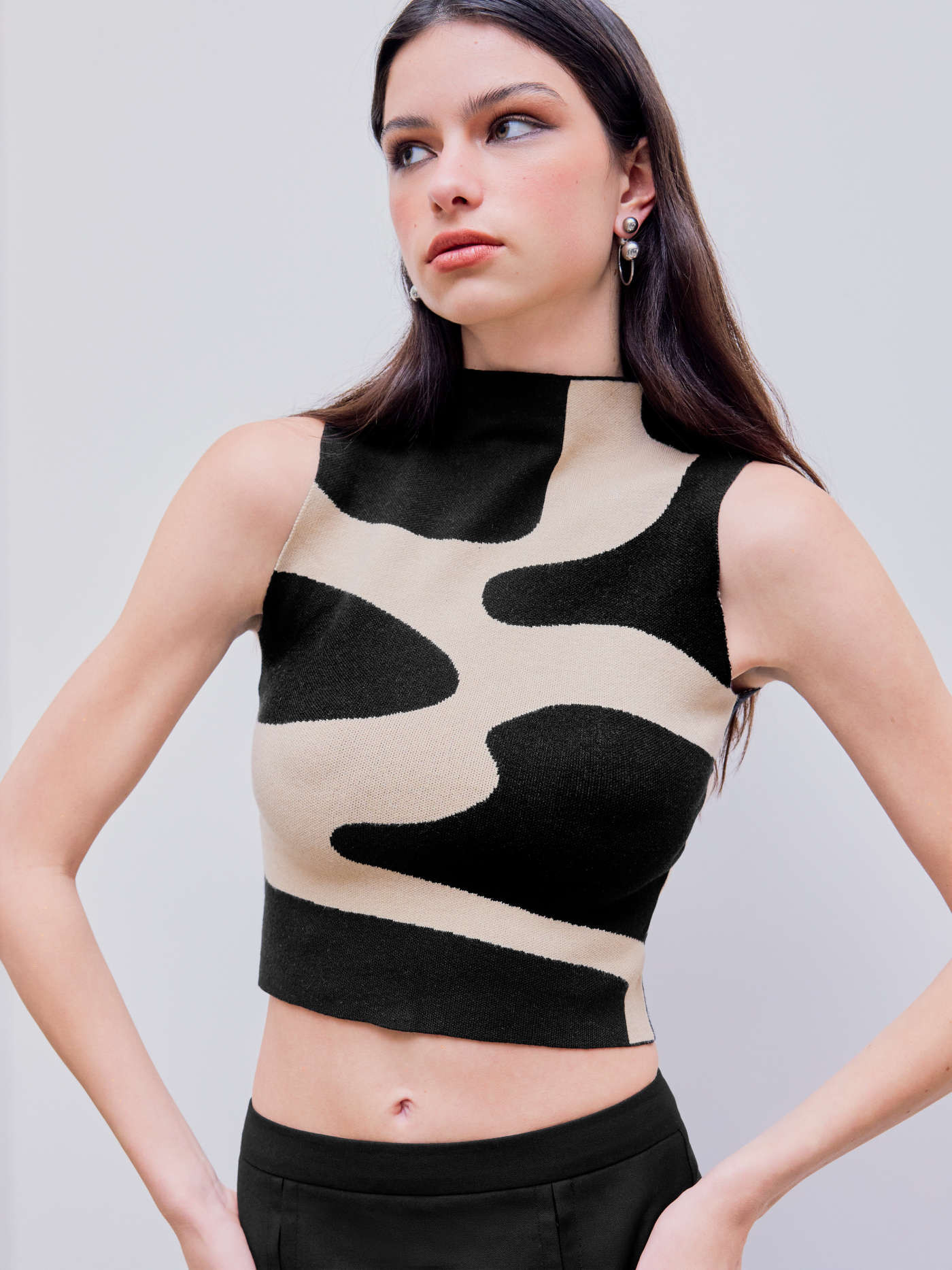 Office Siren Countryside Core Knit Fabric Knitted Zebra Stripe Sleeveless Crop Top For Daily Casu... | Cider