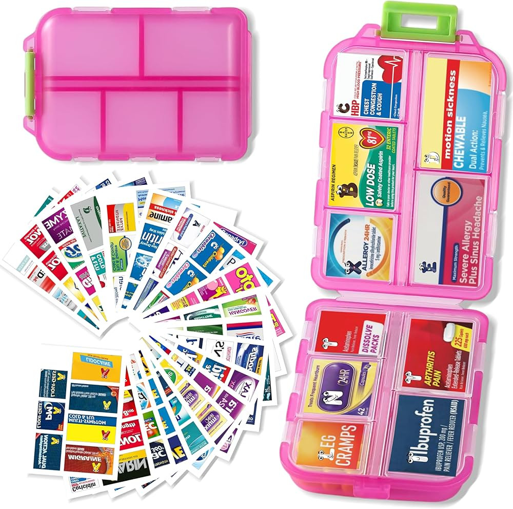 Pill Organizer with Medicine Labels Travel Daily Pill Container Mini Medication Organizer Storage... | Amazon (US)