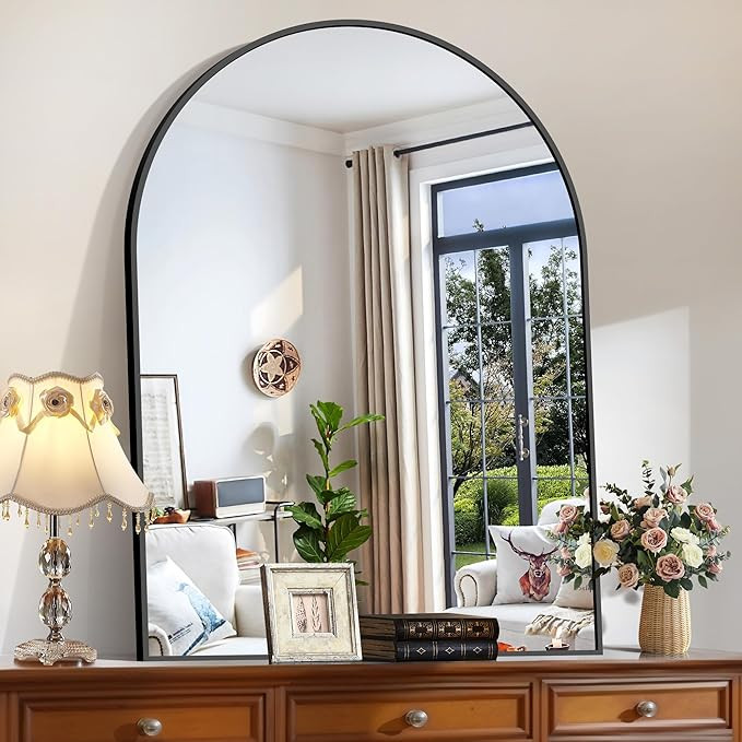 CIRCUMI Arched Wall Mirror, 36"x48" Black Arched Mirror with Tempered Glass, Metal Frame, Large S... | Amazon (US)
