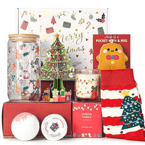 Christmas Gifts for Women 2025, Unique Christmas Gift Basket for Coworker Teacher Employee Sister Best Friend Mom Wife, Xmas Holiday Gifts for Women Secret Santa Gift Box Set with Holiday Glass Cup | Amazon (US)
