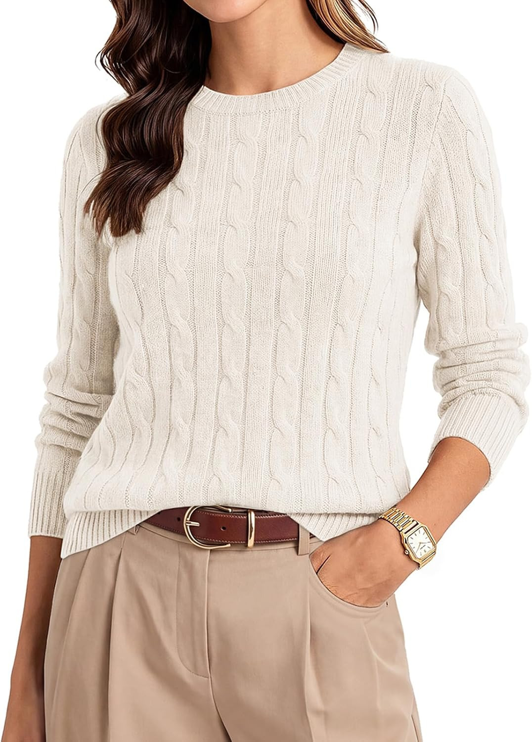 GRACE KARIN Women 100% Merino Wool Sweater Cable Crewneck Pullover Sweaters | Amazon (US)