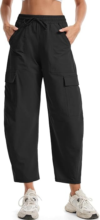 27" Cargo Barrel Pants for Women with Pockets Quick-Dry Baggy Lightweight Athletic Pants for Trav... | Amazon (US)