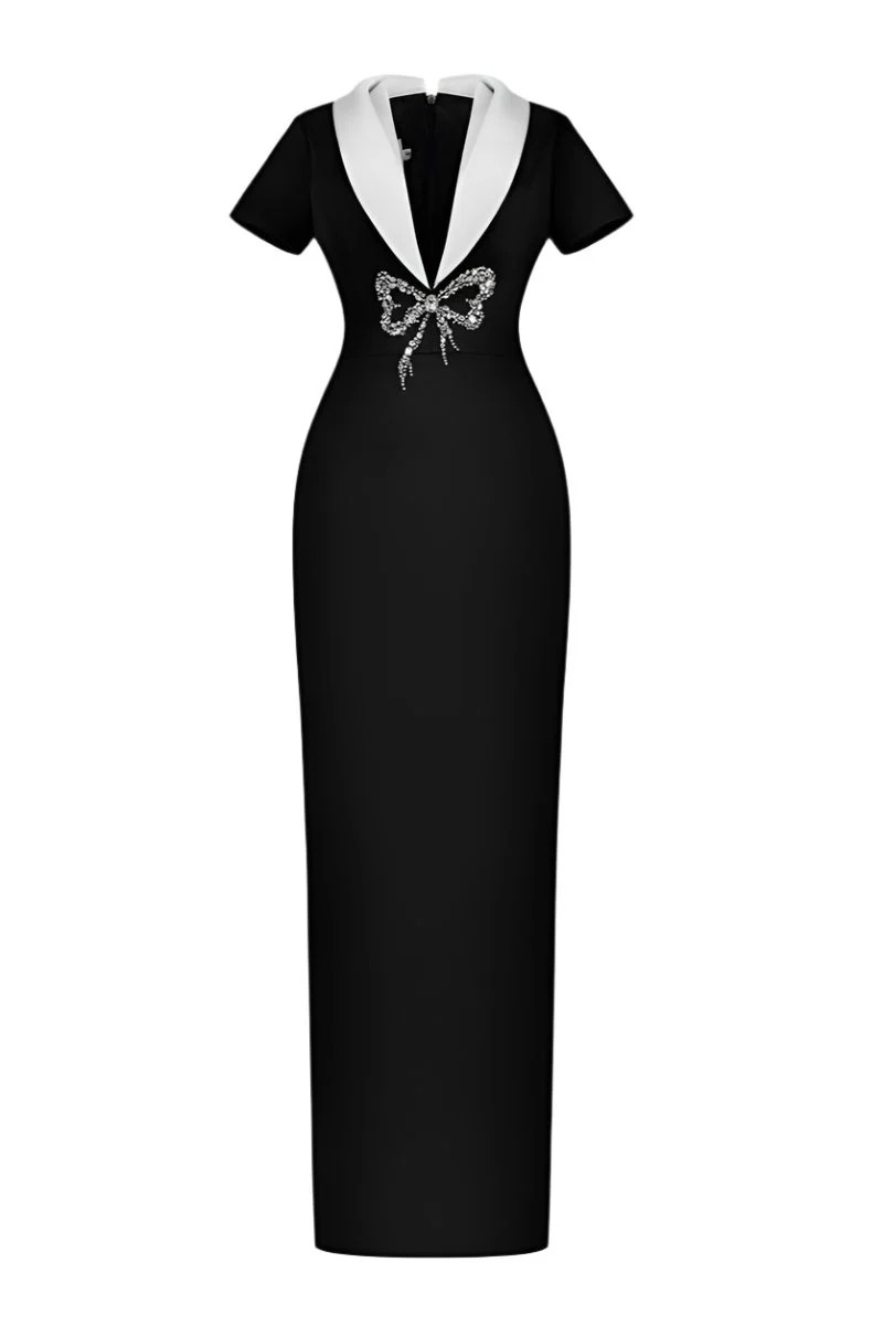 SWEETHEART BOWTIE LONG DRESS IN BLACK | HACCHIC COUTURE | CULT MIA | CULT MIA UK LTD