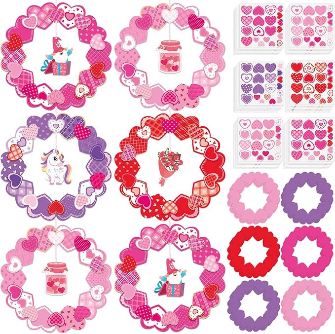 Lonfliness 24 Sets Valentines Wreath Craft Kits DIY Hanging Decor Valentine's Day Round Paper Wre... | Amazon (US)