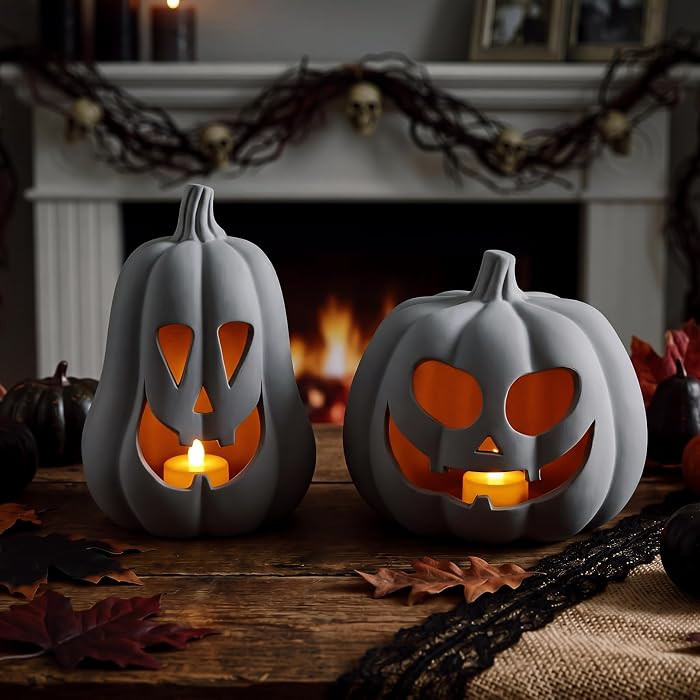 Tioncy 2 Pack Fall Decor Halloween Decorations Terracotta Pumpkin Decoration Handmade Clay Pumpki... | Amazon (US)