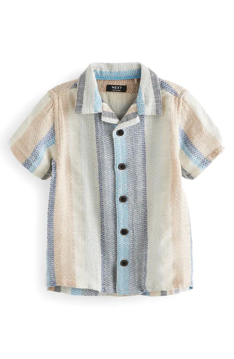 NEXT Kids' Stripe Textured Cotton Camp Shirt | Nordstrom | Nordstrom