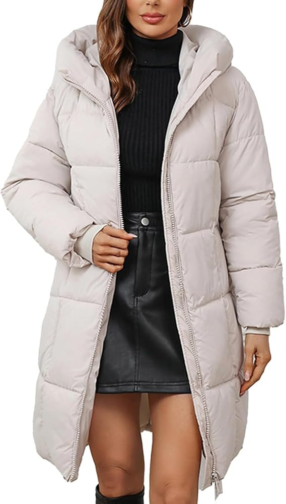 Women's Hooded Long Puffer Coat Winter Warm Full Zip Lightweight Quilted Jacket with Pockets | Amazon (US)