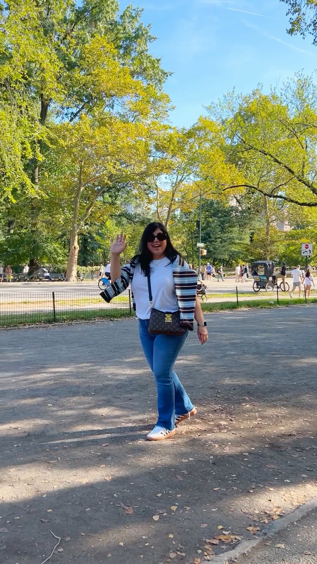 This fun striped sweater is back this season in two new color combos - navy and light blue as well as chocolate brown and pink. 

Mango oversized striped sweater size large. Mother Hustler jeans size 32. Adidas Spezial casual sneakers (run big - size down). I normally wear a 7.5 or 8 and wear these sneakers in a size 7. Prada sunglasses. 

#LTKMidsize #LTKOver40 #LTKPetite