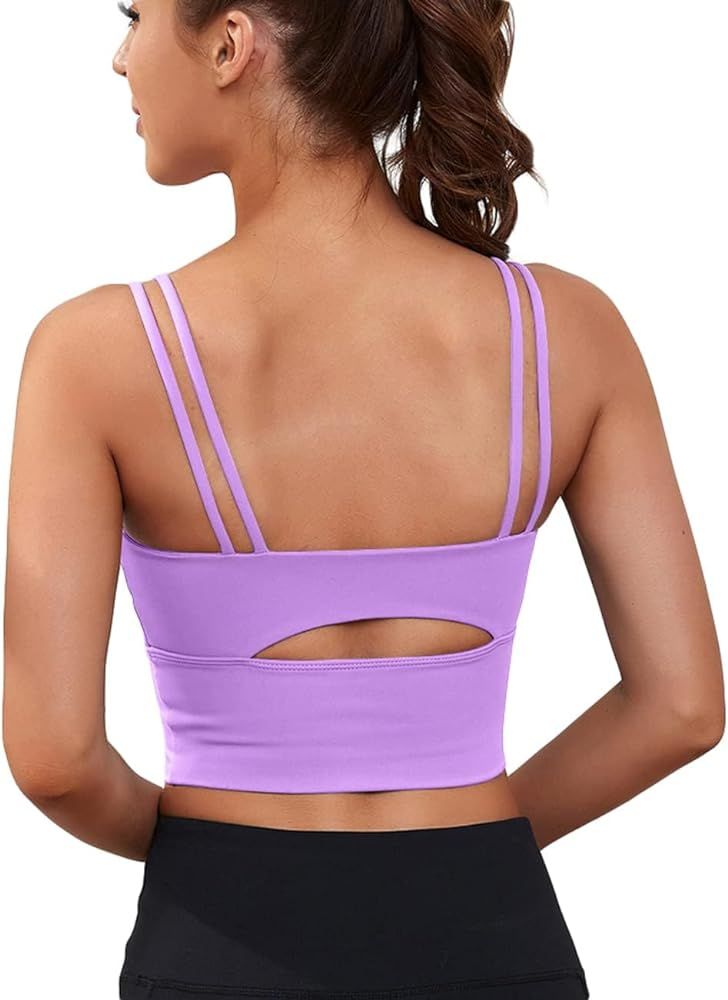 Everrysea Womens Longline Sports Bra Padded Yoga Workout Crop Tank Tops Strappy Camisole Fitness ... | Amazon (US)