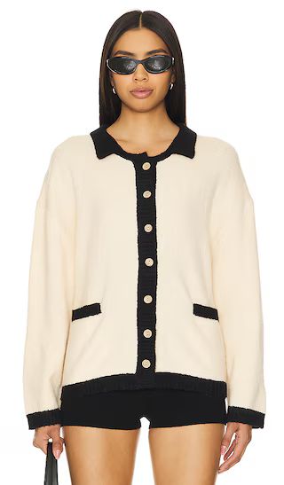 Contrast Collar Knitted Cardigan in Cream | Revolve Clothing (Global)