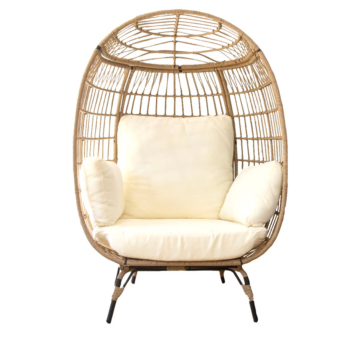 Barton Oversized Wicker Egg Chair Indoor/Outdoor Patio Lounger With Seat Cushion, Beige/White | Target
