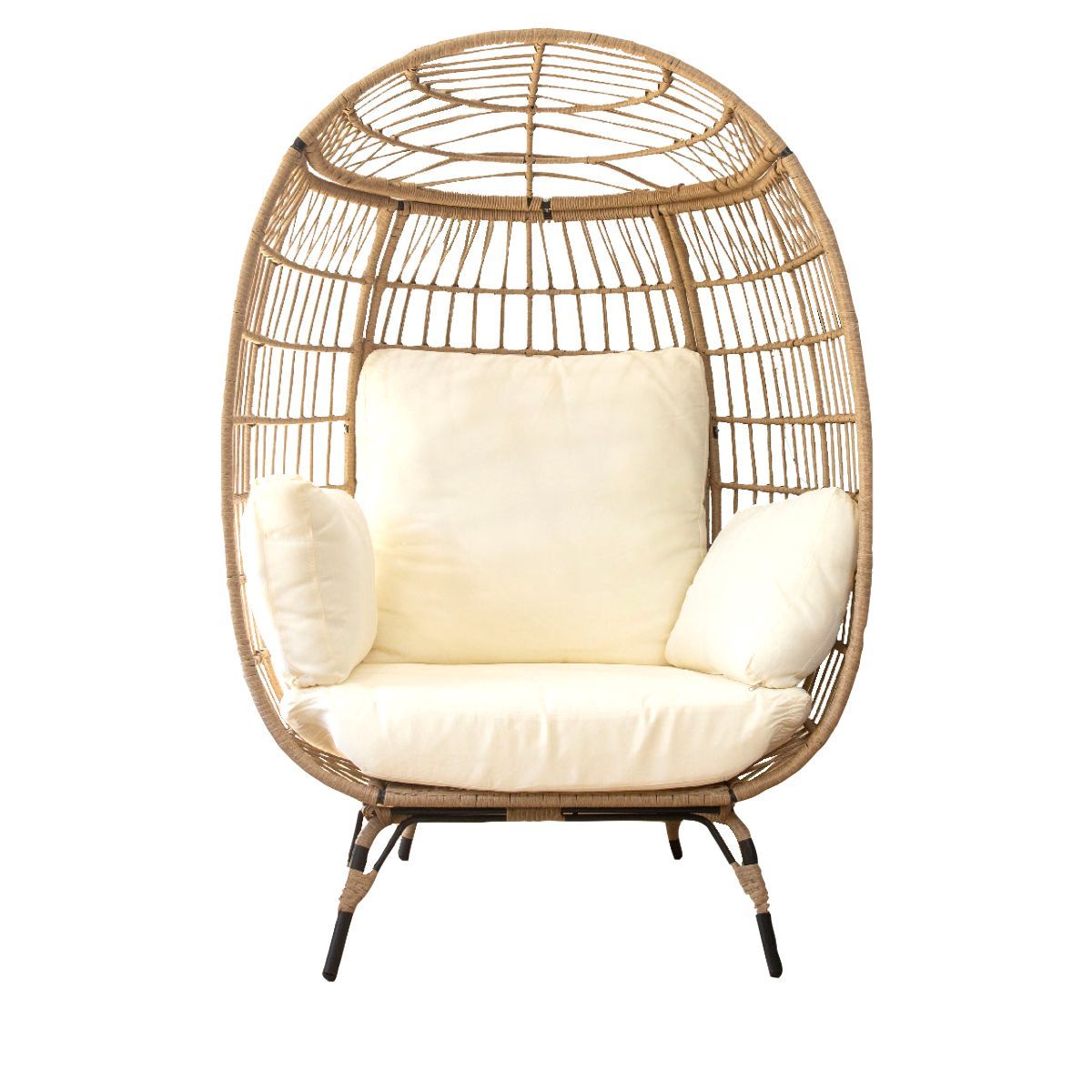 Barton Oversized Wicker Egg Chair Indoor/Outdoor Patio Lounger With Seat Cushion, Beige/White | Target