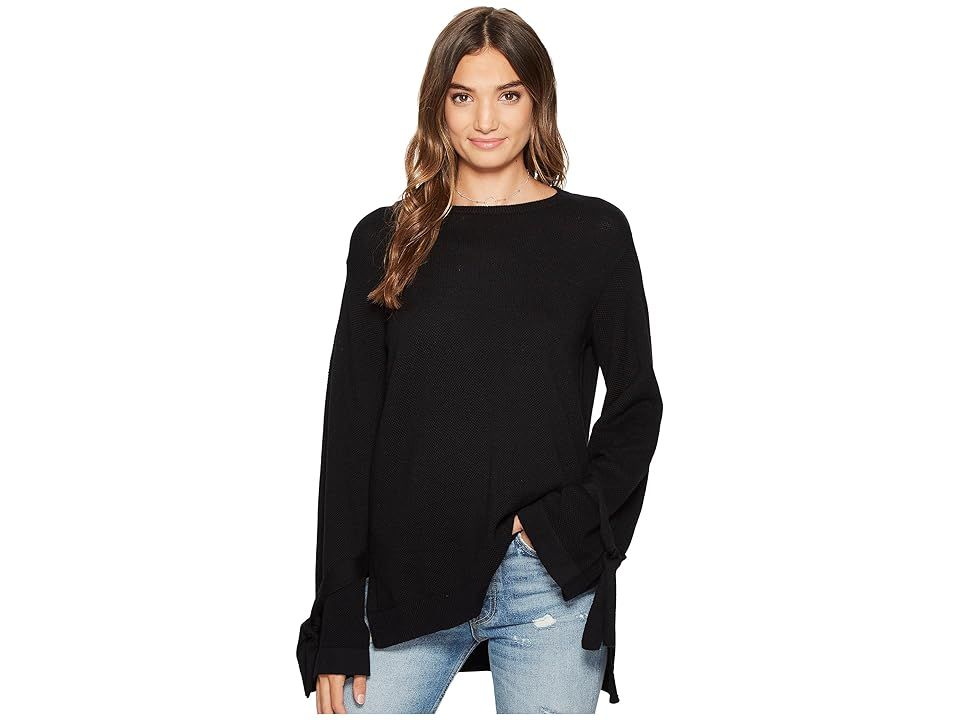 1.STATE Long Sleeve Crewneck Sweater w/ Sleeves Cuff Ties (Rich Black) Women's Sweater | 6pm