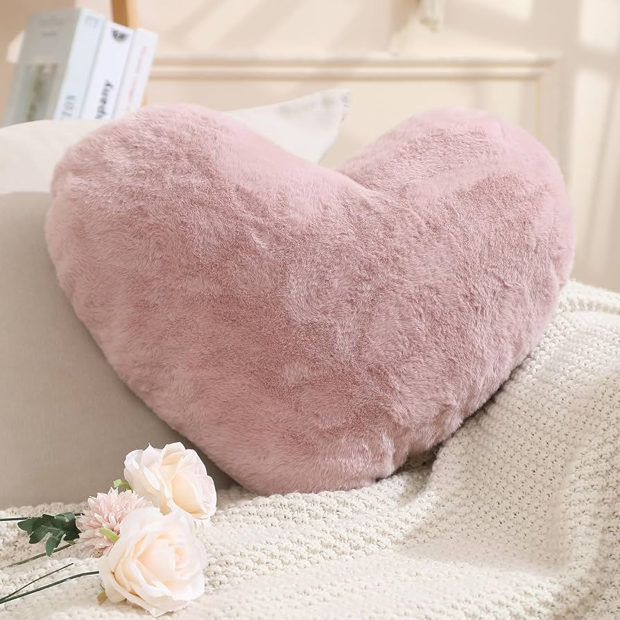 EastTree Heart Pillows, Dusty Pink Heart Shaped Pillows, Love Throw Pillows Gifts, Soft Faux Rabb... | Amazon (US)