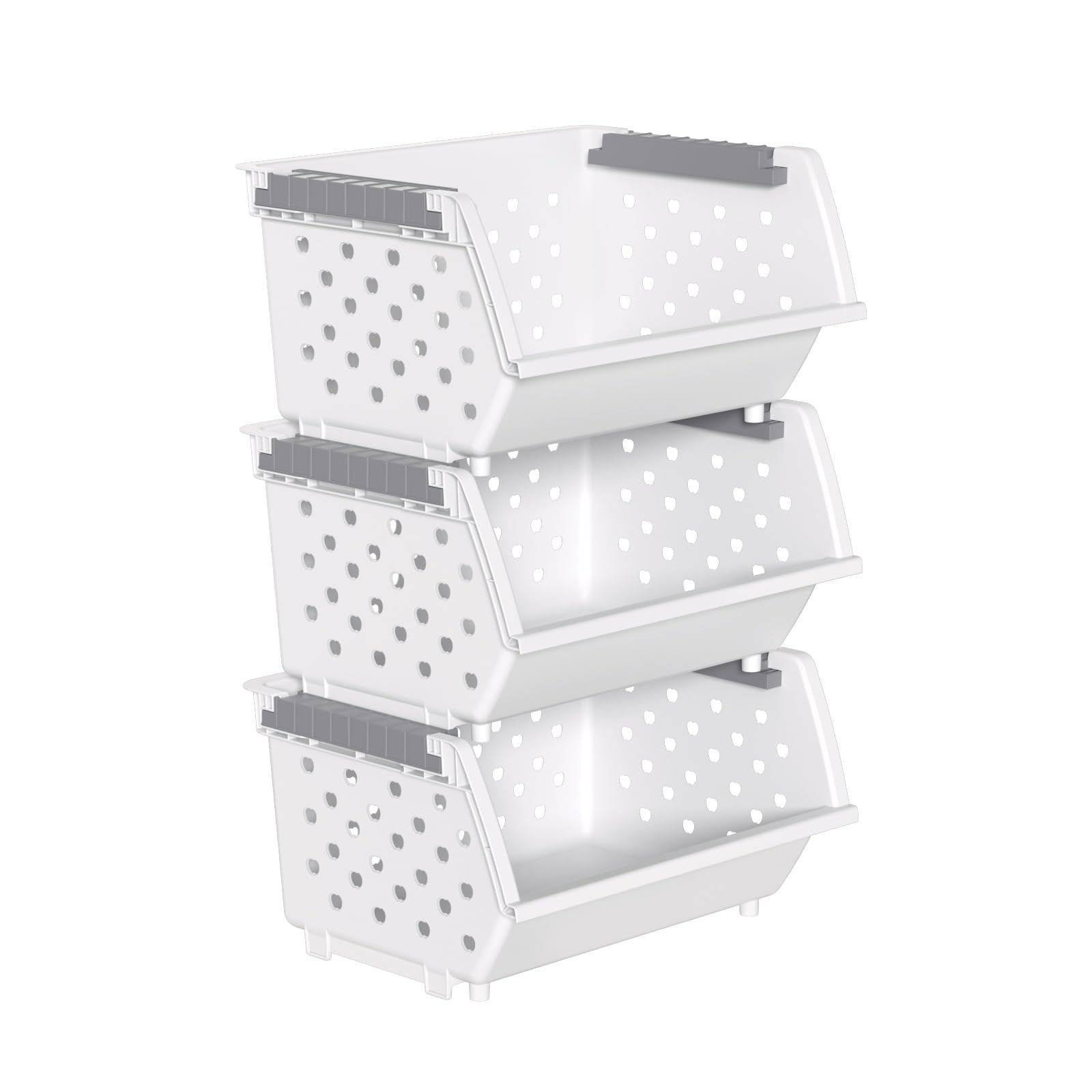 Plastic Stacking Bins, Stackable Storage Basket, White, Set of 3 | Amazon (US)