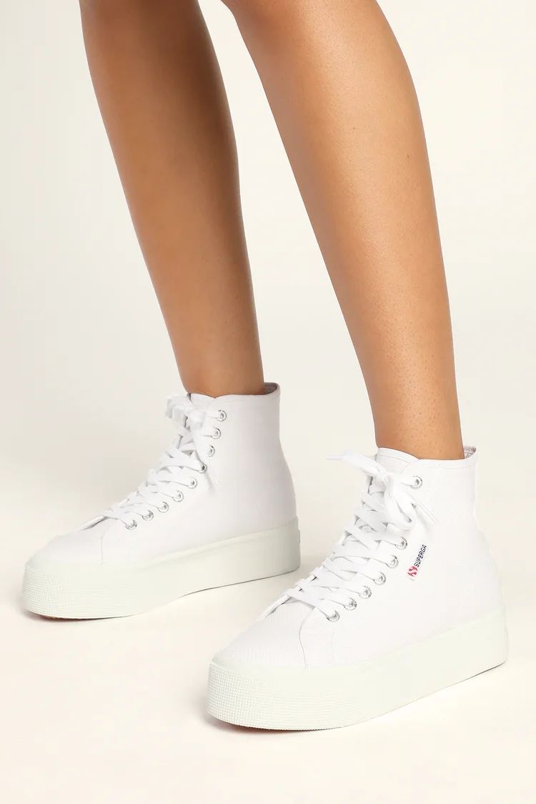 2708 Hi Top White Lace-Up Canvas Flatform Sneakers | Lulus (US)