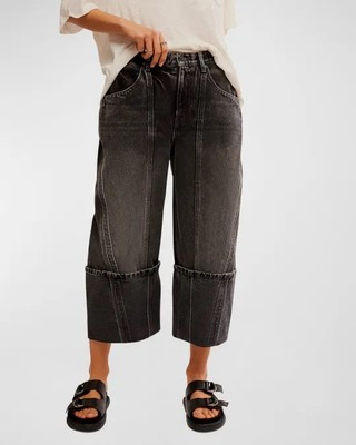 Free People Olsen Cuffed Crop Barrel Jeans We The Free Taper Barrel Black 27 NWT | eBay US