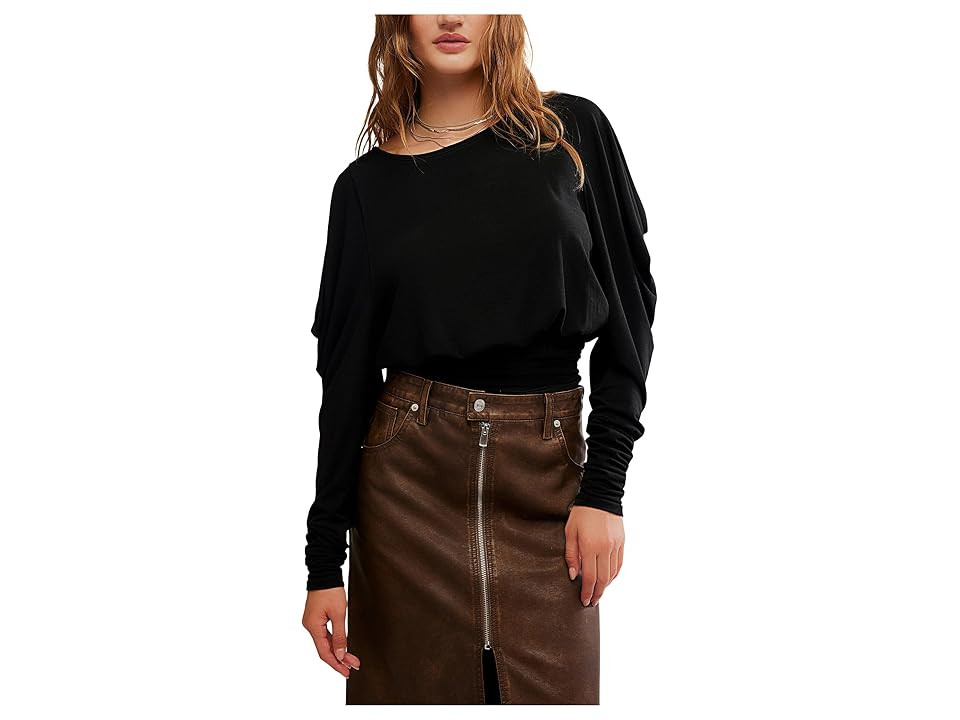 Free People Moxie Long Sleeve Women's Clothing Black : XL (Women's 16), Elastane/Polyester/Silk | Zappos