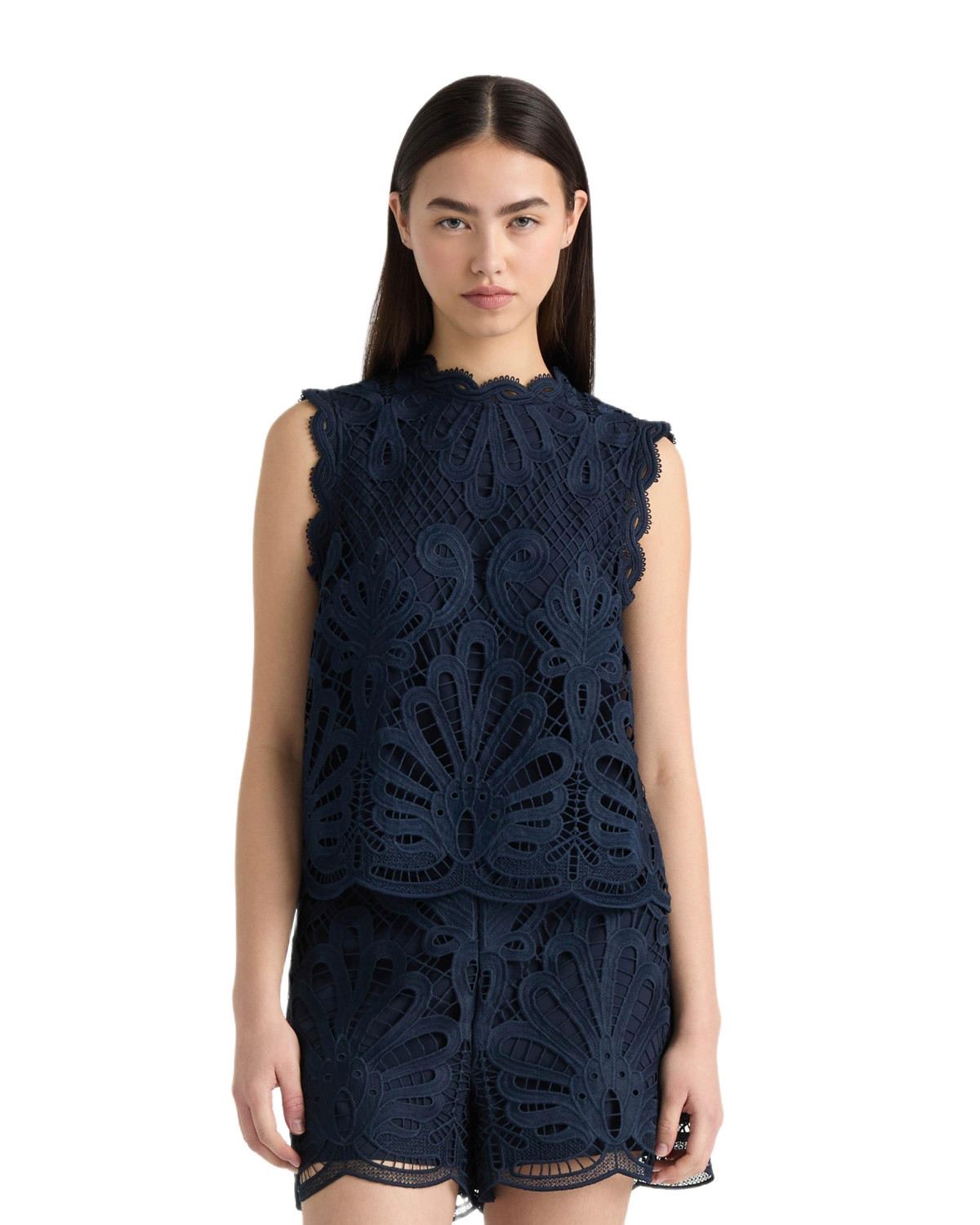 Nvlt Women's Sleeveless Mock Neck Lace Top - Navy | Macy's