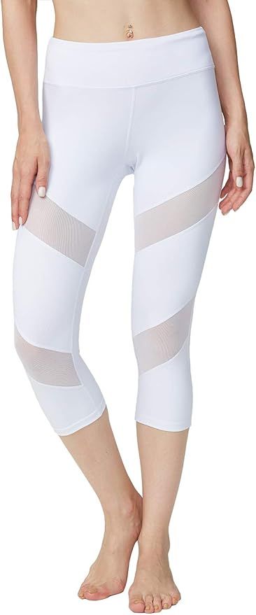 ONGASOFT High Waisted Yoga Capri Mesh Leggings for Women Soft Stretchy Running Workout Cropped Pa... | Amazon (US)
