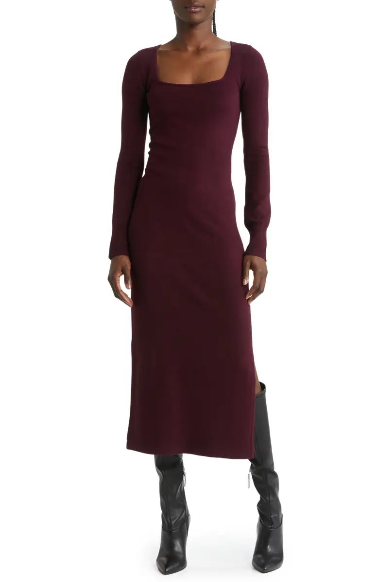 French Connection Babysoft Square Neck Long Sleeve Midi Dress | Nordstrom | Nordstrom