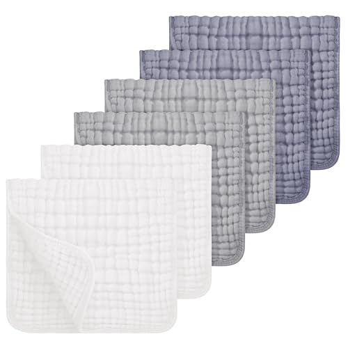 Looxii Muslin Burp Cloths 100% Cotton Muslin Cloths Large 20''x10'' Extra Soft and Absorbent 6 Pack Baby Burping Cloth for Boys and Girls White+Gray | Amazon (US)