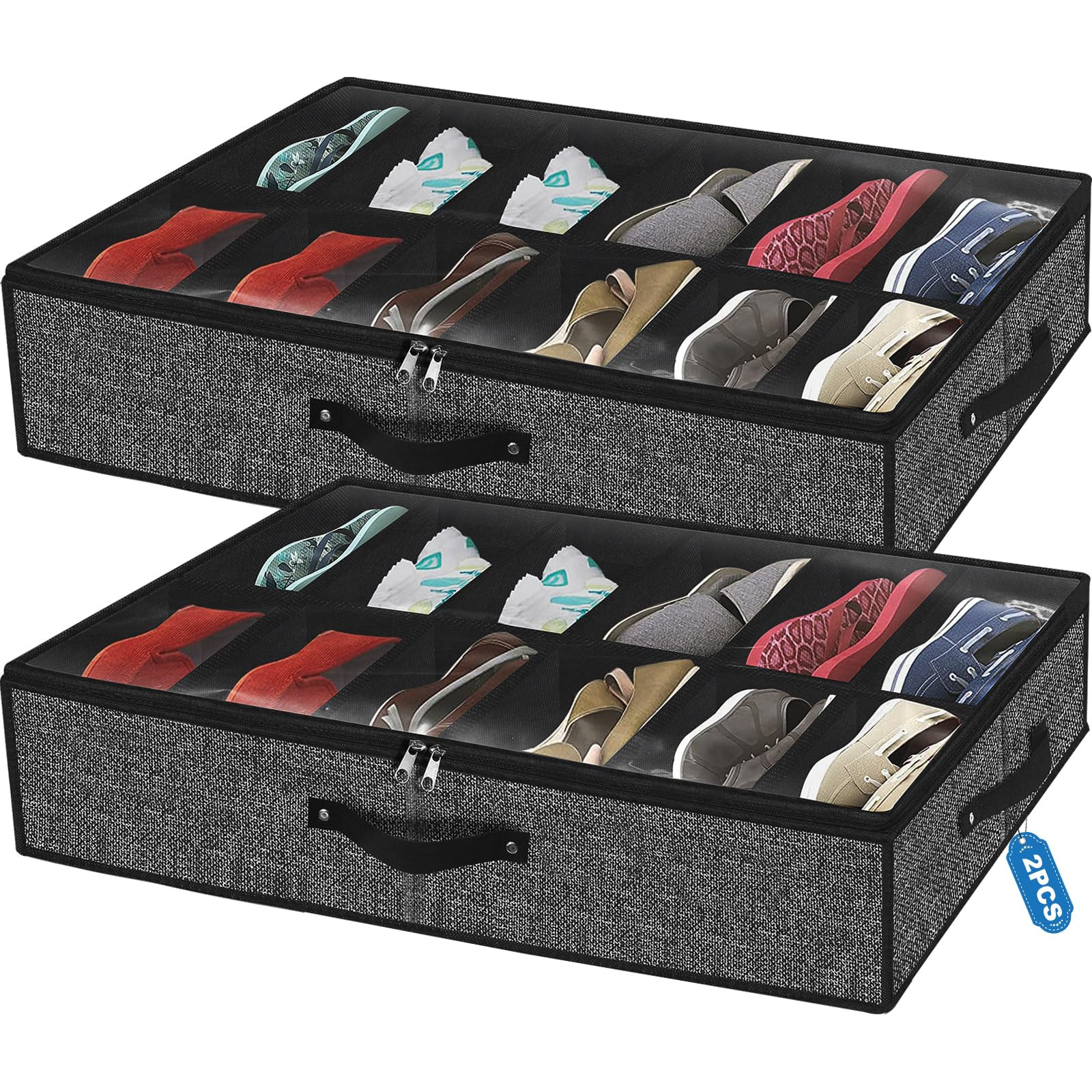 Under Bed Shoe Storage Organizer for Closet Fits 24 Pairs-Sturdy Underbed Shoe Storage Box Bins,S... | Amazon (US)
