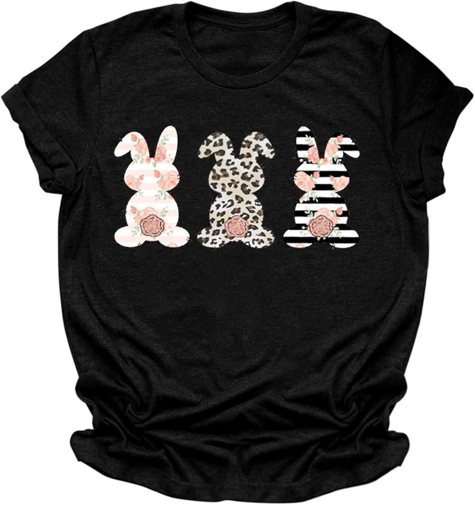 COOKI Womens Easter T Shirts Women's Bunny Letter Print Graphic Tee Tops Summer Short Sleeve Top ... | Amazon (US)