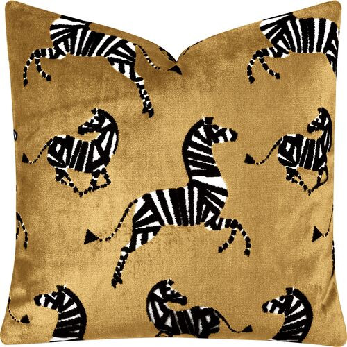 Kona Zebra Velvet Pillow, Gold | One Kings Lane