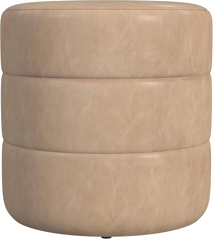 HomePop Upholstered Faux Leather Round Ottoman Home Décor|Foot Rest Ottoman- Sand Faux Leather | Amazon (US)