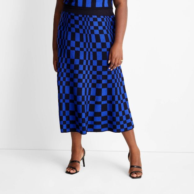 Women's Sweater Midi Skirt - Future Collective™ with Kahlana Barfield Brown Black/Blue Geometri... | Target