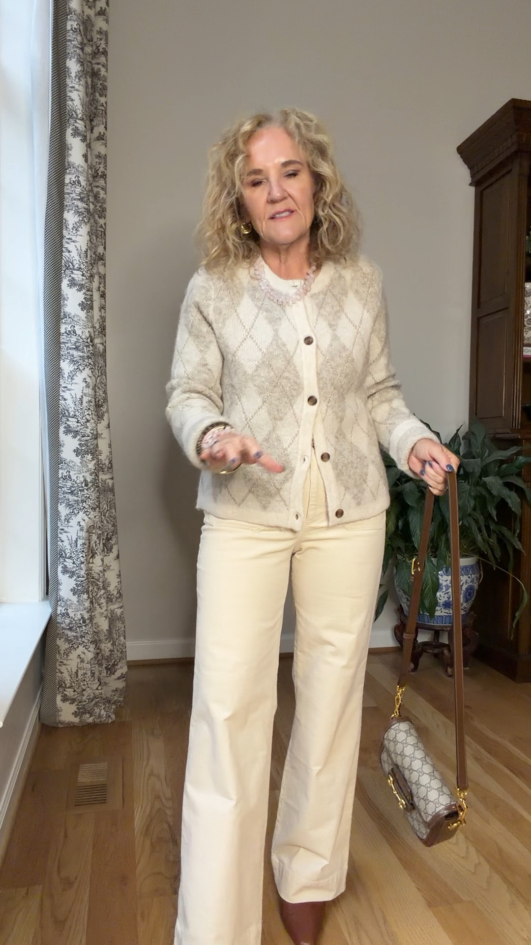 JCREW factory neutral outfit 
Sweater size medium 
I sized down to a 6 reg in the pants 
20% off my jewelry with code NANETTE20
Off white corduroy pants 
Argyle sweater 
Thanksgiving outfit 
Gifts for Kim splurge worthy gifts 

#LTKItBag #LTKOver40 #LTKSaleAlert