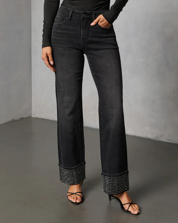 Elaniah Super Stretch Wide Leg Embellished Cuff Jeans | VICI