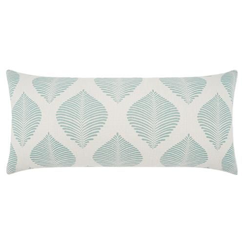 Blake Coastal Light Blue Leaf Print Decorative Outdoor Lumbar Pillow - 12x24 | Kathy Kuo Home