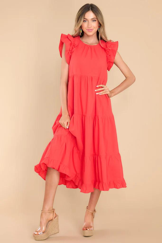 Find The Fire Coral Midi Dress | Red Dress 