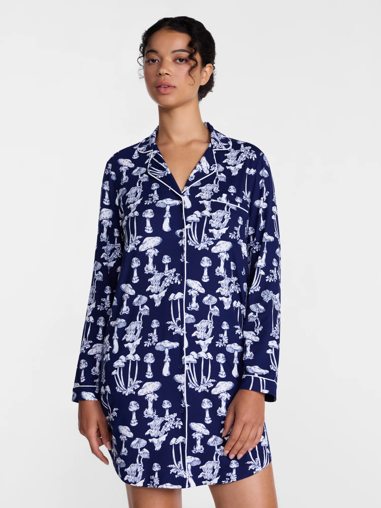 Joyspun Women's Dreamy Soft Collection Notch Collar Sleepshirt with Long Sleeves, Sizes XS-3X | Walmart (US)