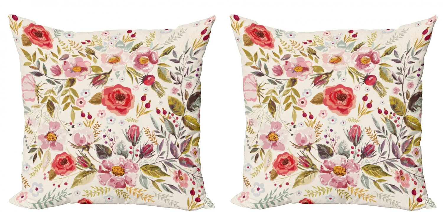 Floral Throw Pillow Cushion Cover Pack of 2, Hand Drawn Watercolor Style Flowers Roses Blooms Lea... | Walmart (US)