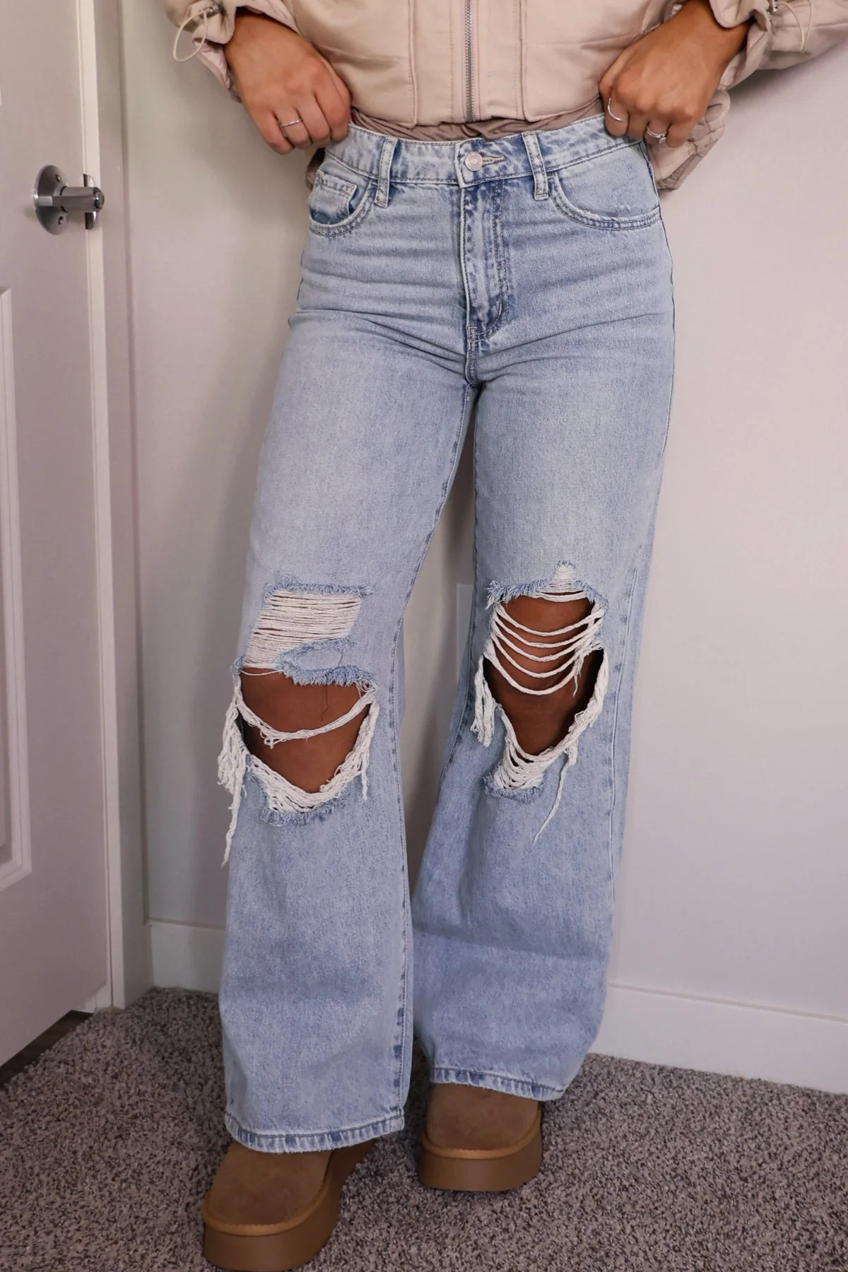 Light Wash High Rise Destroyed Wide Leg Jeans | Magnolia Boutique