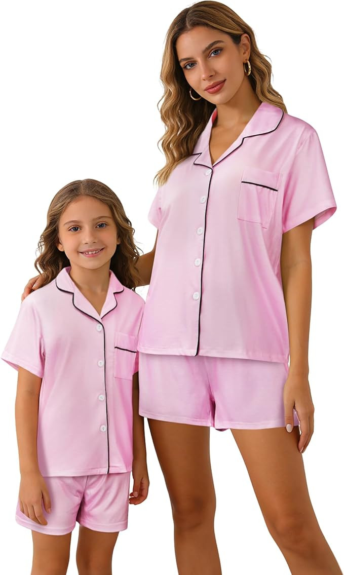 MyFav Mommy and Me Pajamas Set Mother Daughter Matching Family Sleepwear Button Down Nightwear | Amazon (US)