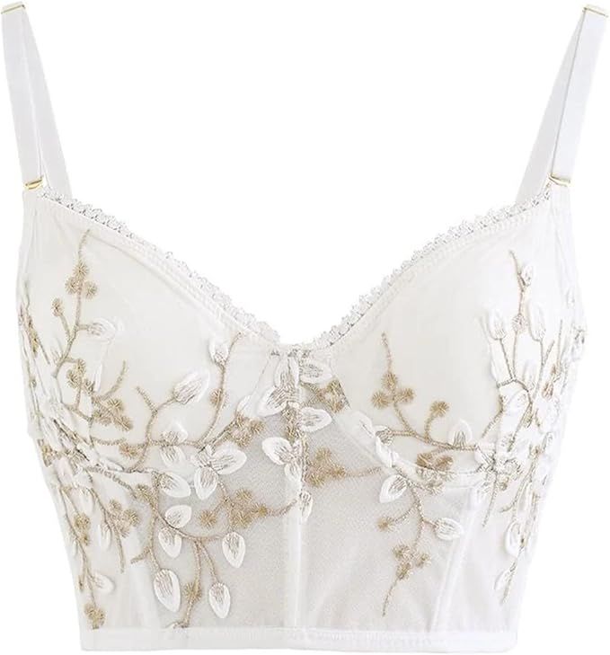 CHICWISH Women's Monet Garden Floral Embroidered Bustier Crop Top | Amazon (US)