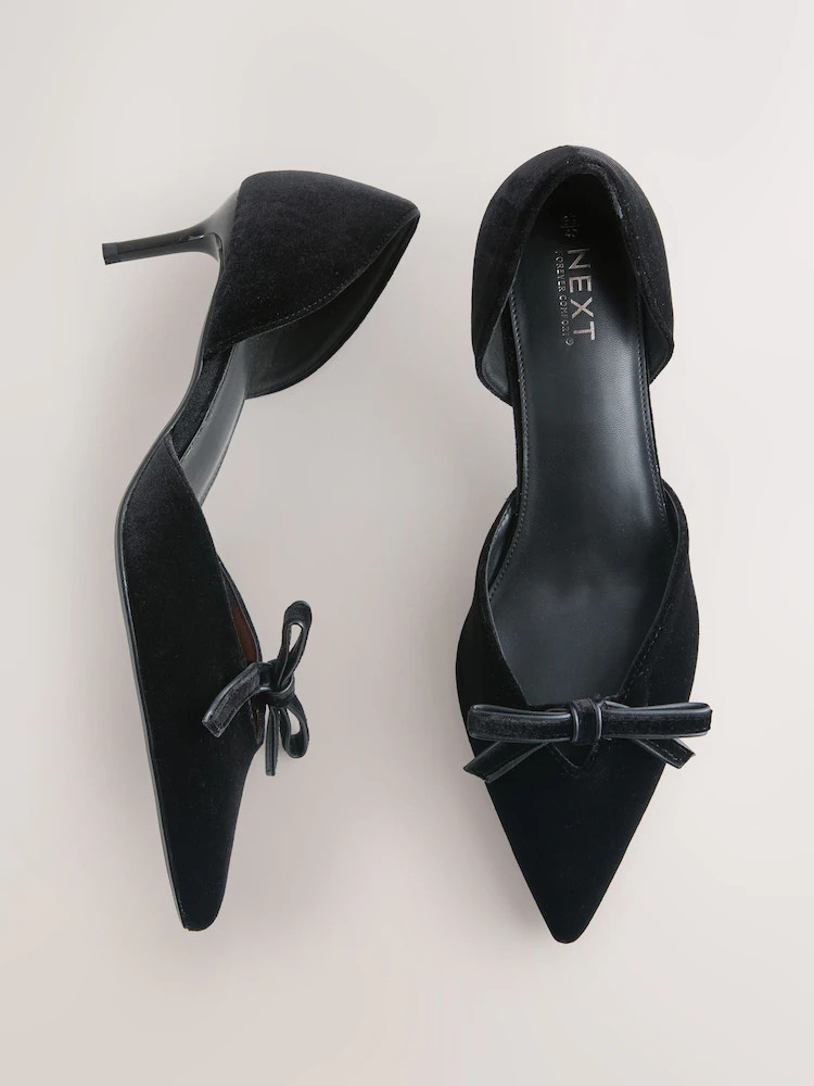 Black Forever Comfort® Velvet Bow Pointed Toe Two Part Heels | Next US