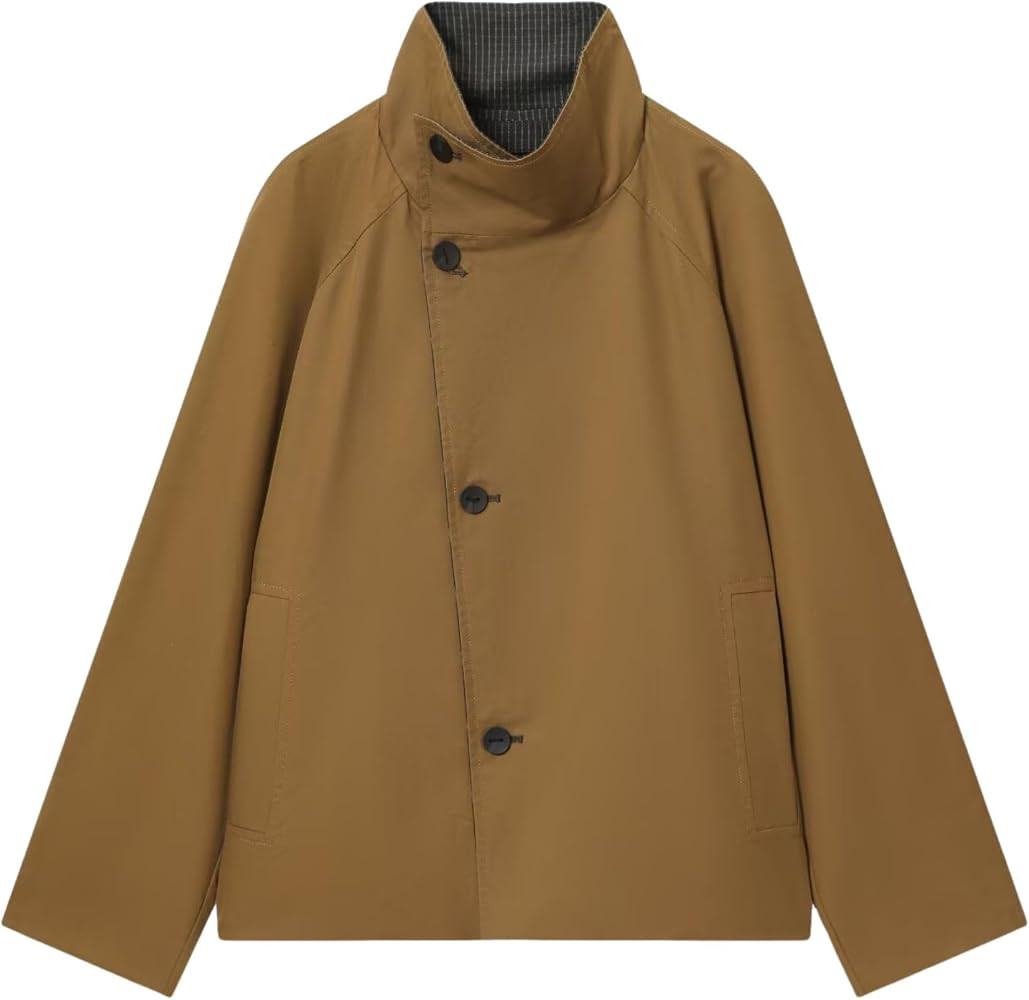 Chevara Women\u2019s Reversible Short Trench Coat Casual High Neck Long Sleeve Single Breasted Li... | Amazon (US)