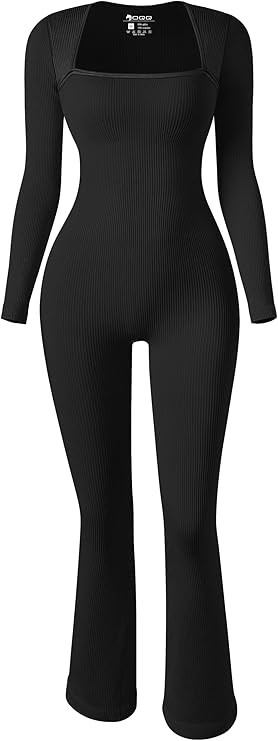 OQQ Long Sleeve Jumpsuits for Women Ribbed Long Sleeve Yoga Bell Bottoms Flare Jumpsuits | Amazon (US)