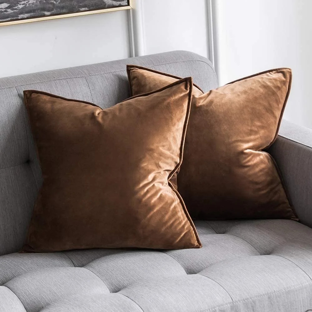 Pack of 2 Decorative Velvet Throw Pillow Cover Soft Brown Pillow Cover Soild Square Cushion Case ... | Walmart (US)
