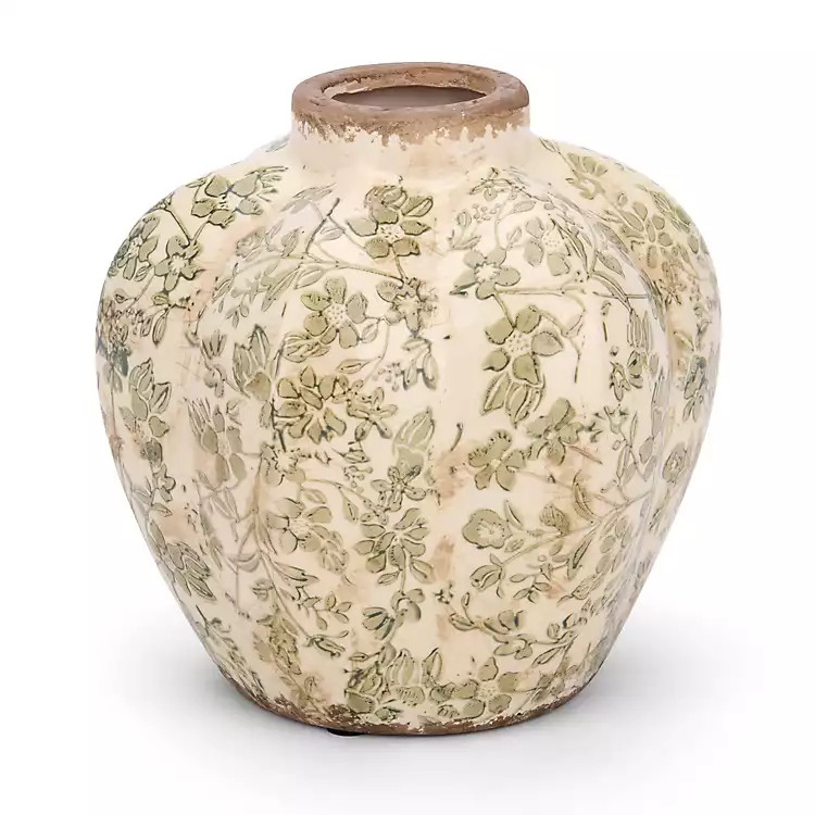 Green Floral Vintage Ceramic Vase, 6.5 in. | Kirklands Home | Kirklands