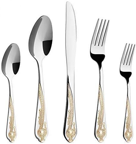 Gold Silverware Set, 20 Piece Stainless Steel Golden Flatware Set for 4, Silver Tableware Set wit... | Amazon (US)