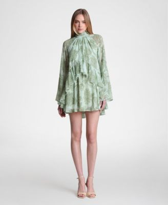 Avec Les Filles Women's Mock Neck Tiered Ruffle Mini Dress - Batik Tapestry | Macy's