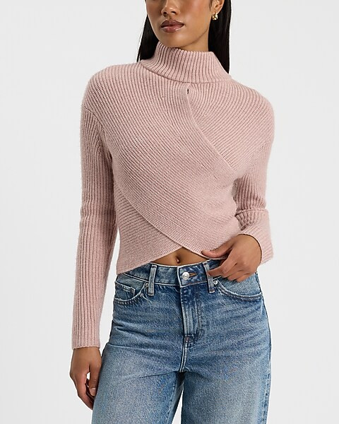 Wrap Front Cropped Turtleneck Sweater | Express