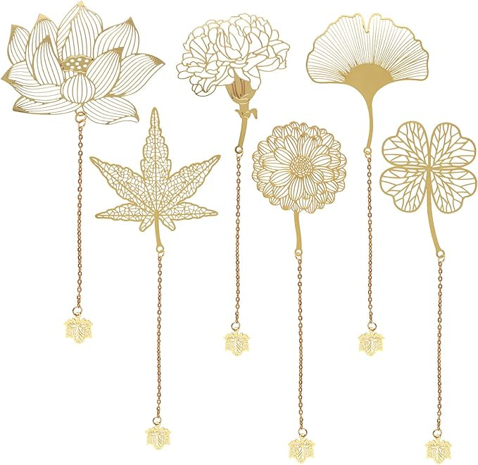 AIEX 6pcs Metal Leaf Bookmarks with Chain, Golden Hollow Exquisite Metal Bookmarks Ginkgo Carnati... | Amazon (CA)