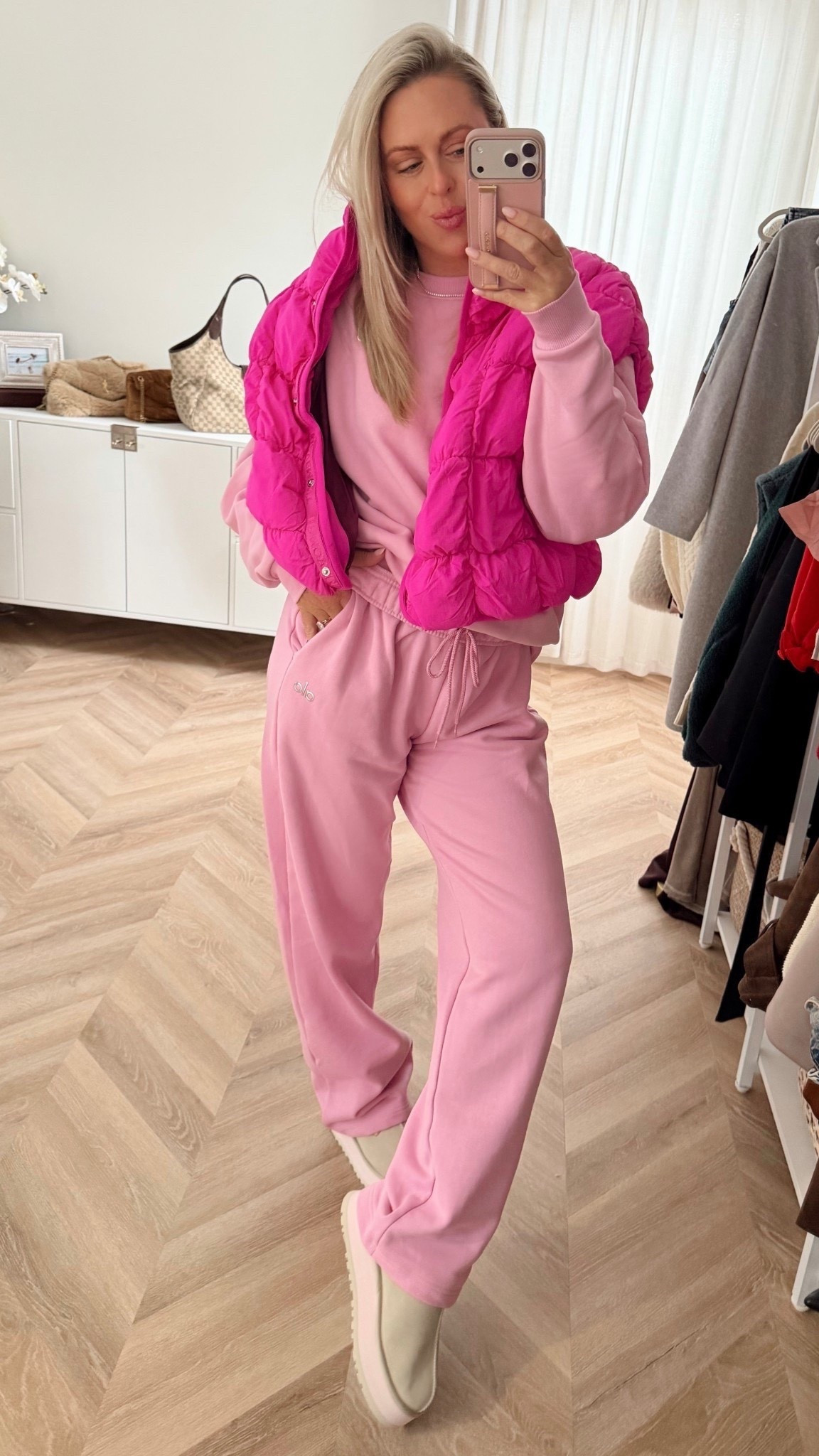 Pink💕 OOTD! I do medium in this set but it’s very oversized like I like it! I put in dryer! 
My most loved sets & loved this new color drop! 🤍



#LTKActive #LTKValentine #LTKootd